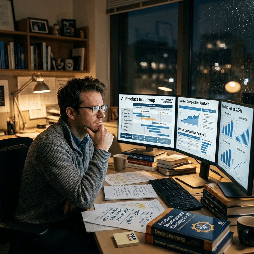 Person working on computer with coding and data analysis charts on three monitors