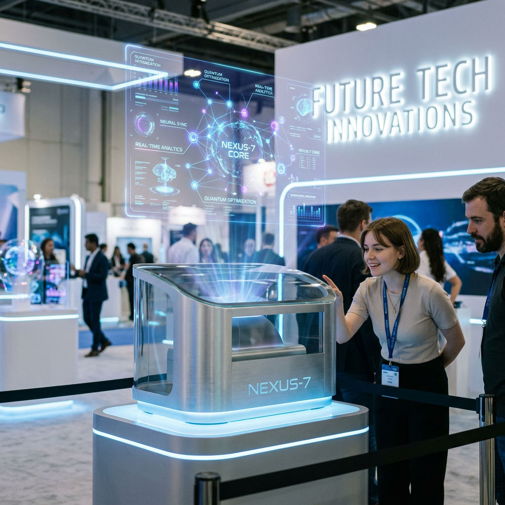 Nexus-7 quantum technology holographic display at tech exhibition