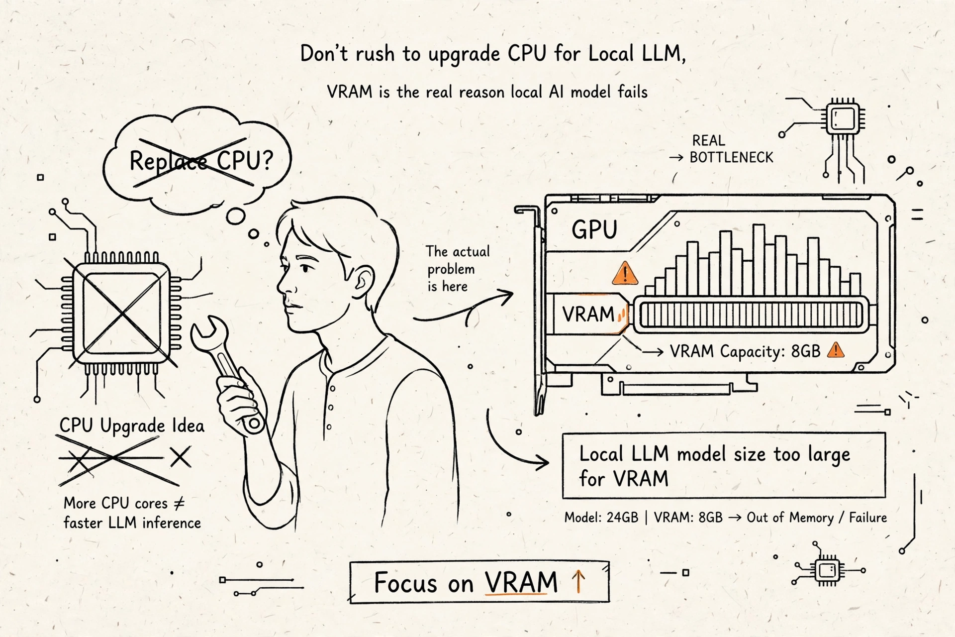 跑 Local LLM 先別急著換 CPU... VRAM 才是本地 AI 模型跑不動的主因