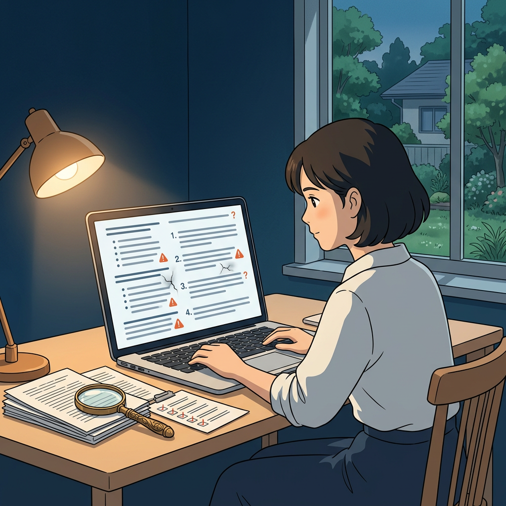 Student reviewing marked-up assignment on laptop at a desk