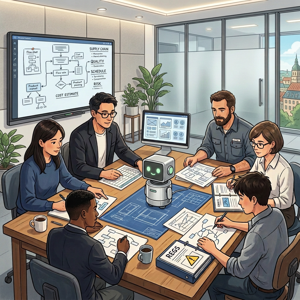 Small tabletop robot in meeting room