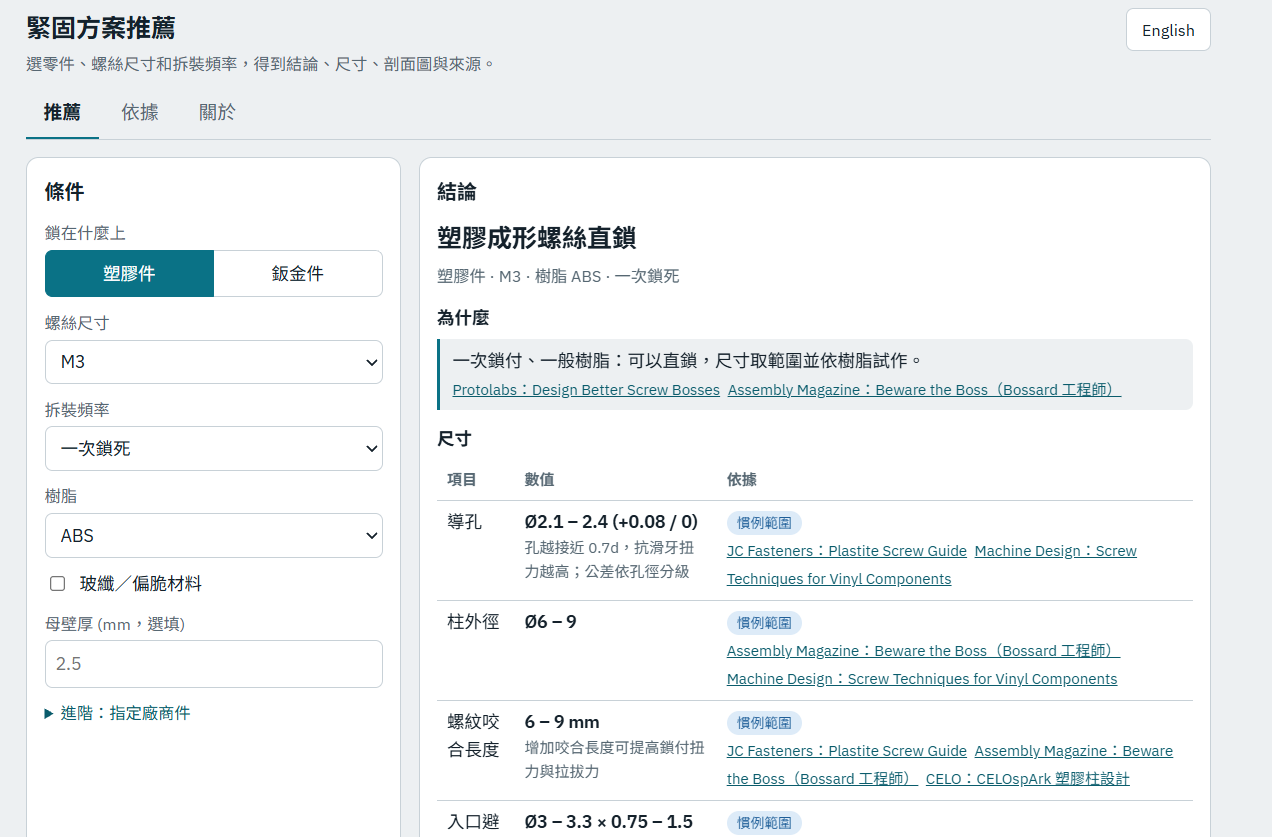選螺絲？我做了一個機構鎖固規格推薦小工具